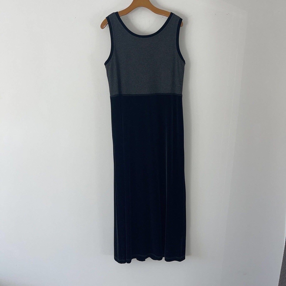 Carol Anderson Ca Maxi Dress L Waffle Weave Black Stretch Velvet Sleeveless Usa